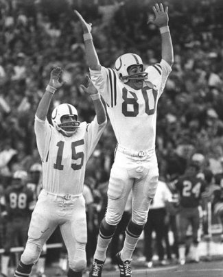 Colts K Jim O'Brien celebrates his game-winning field goal. (?)