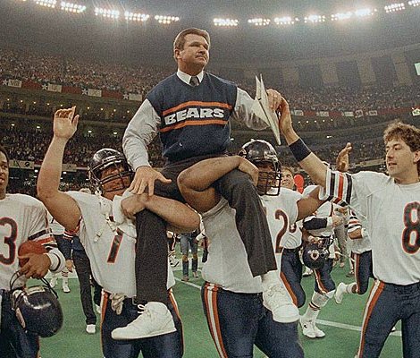 Bears head coach Mike Ditka is carried from the field. (AP/Phil Sandlin)