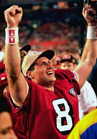 49ers QB Steve Young is jubilant after the game. (Peter Read Miller/SI)